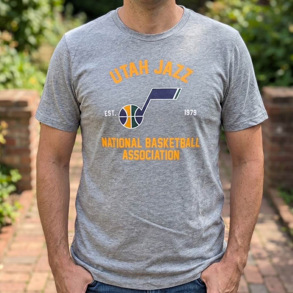 NBA Utah‎ Jazz Graphic T-Shirt Mens Gray Short Sleeve Basketball Tee Est 1979